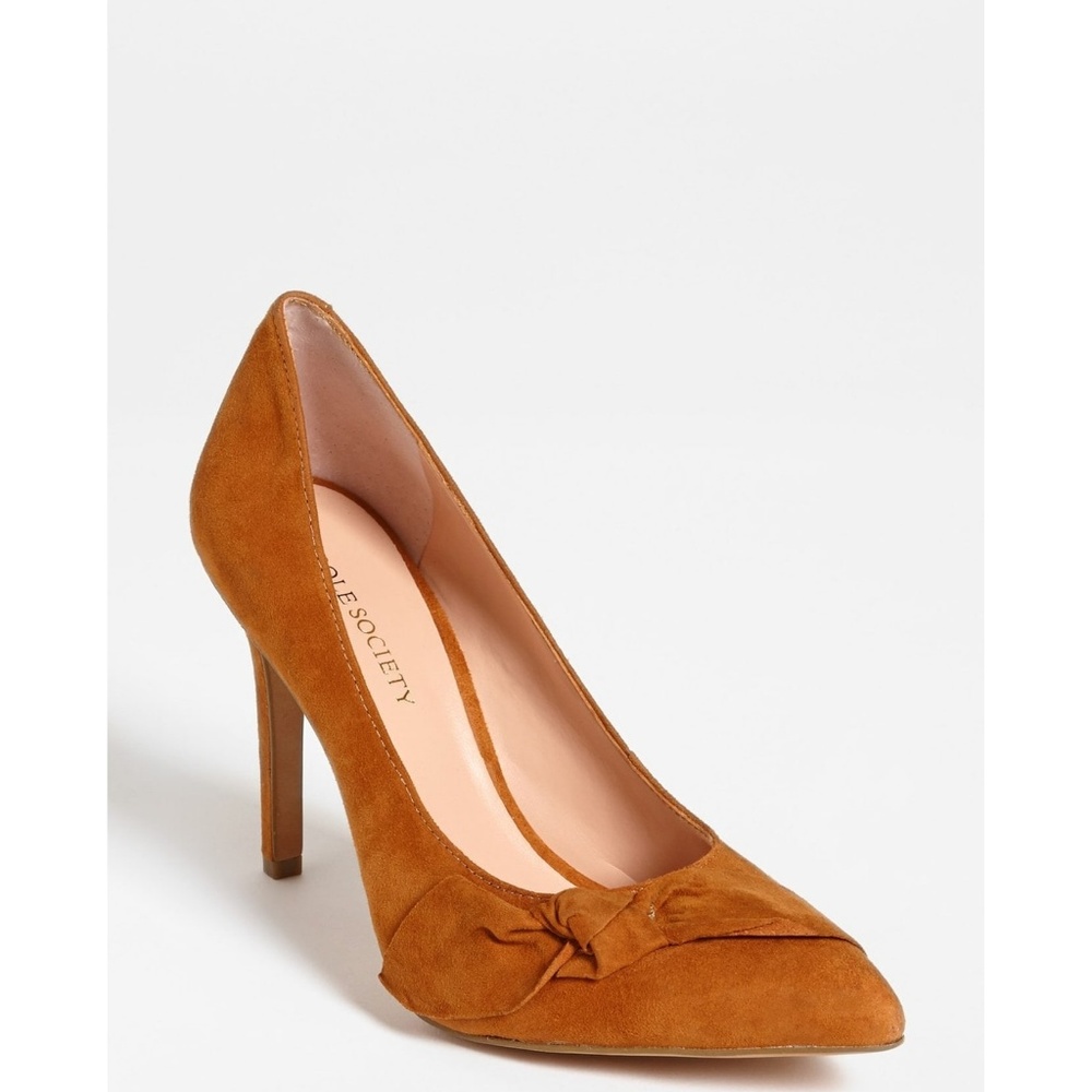 Sole Society Elisa Pump 7 Suede Luggage cognac bow